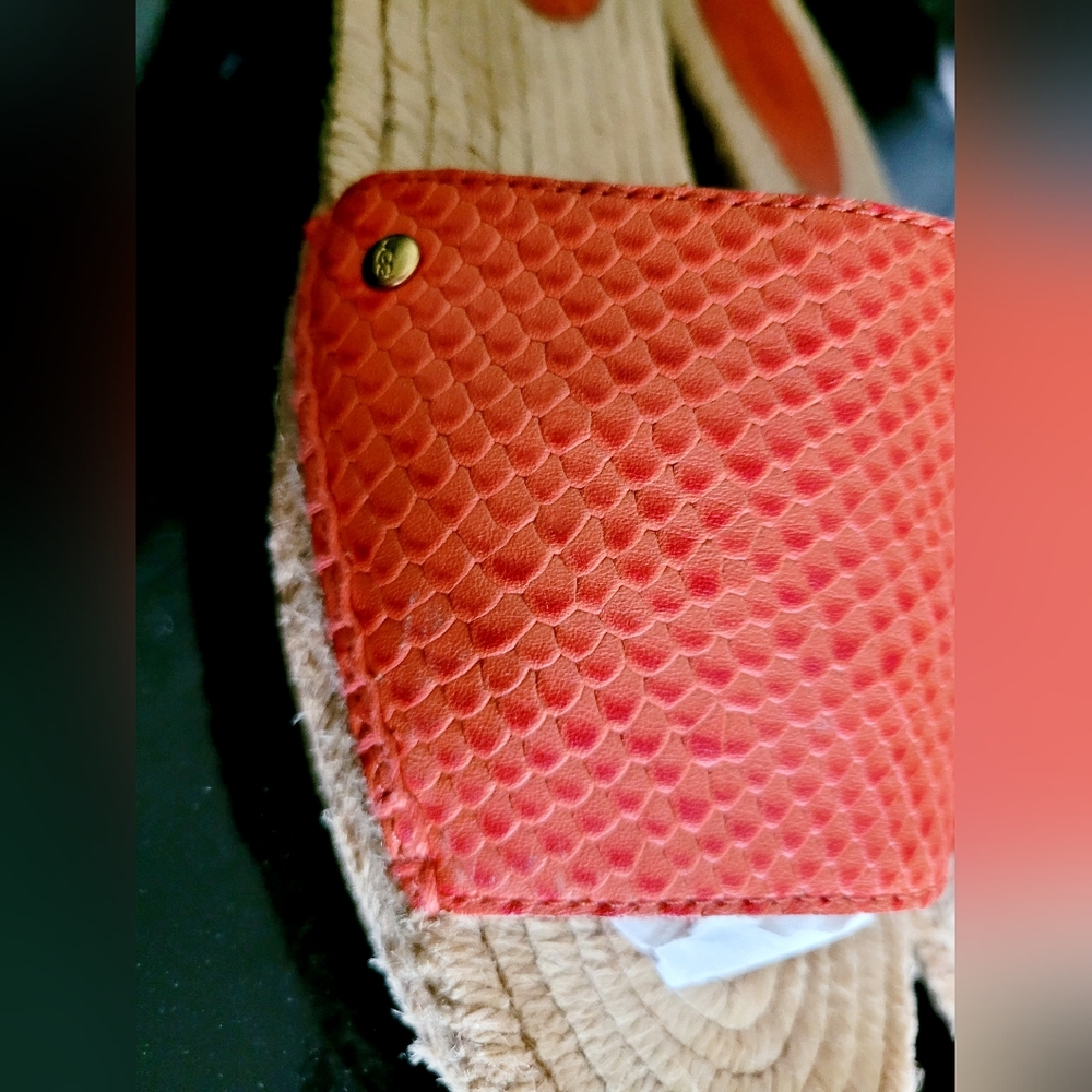UGG Cherry Exotic Genuine Leather/Jute Espadrille Flat Slide Sandals Salmon 10 - Picture 13 of 16
